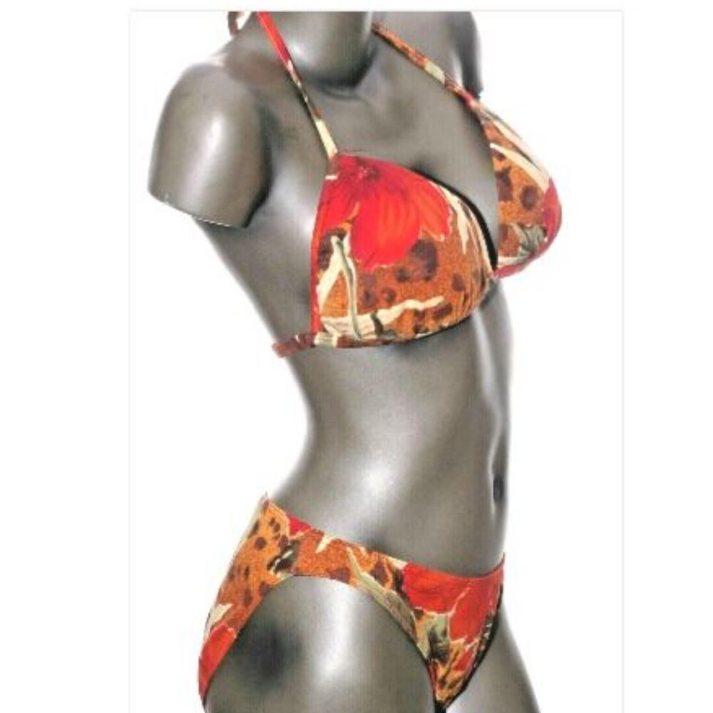 Tropical Jungle BIKINI 2 Pc Swimsuit Swim Floral Leopard Body ID Womens 14 NEW